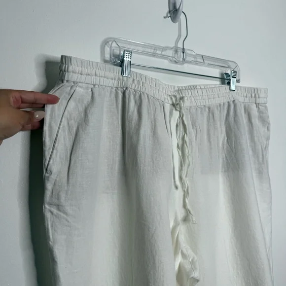 NWT Talbots White 100% Linen Pants Easy‎ Drawstring Waist With Pockets Size 22W